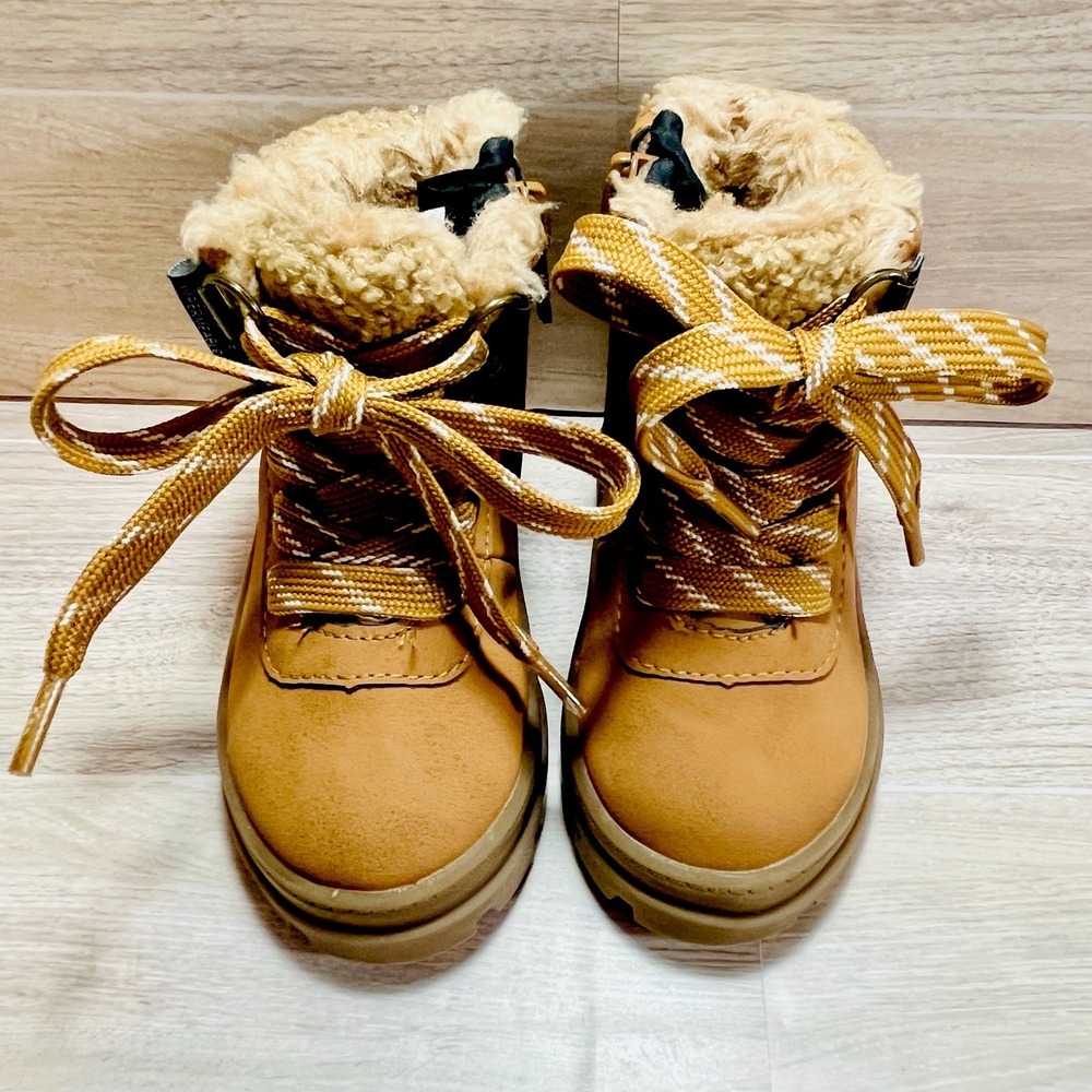 Winter Boots Waterproof Baby Size 2.5-3.5 H&M Brown Warm Soft Faux Fur Lace Zip